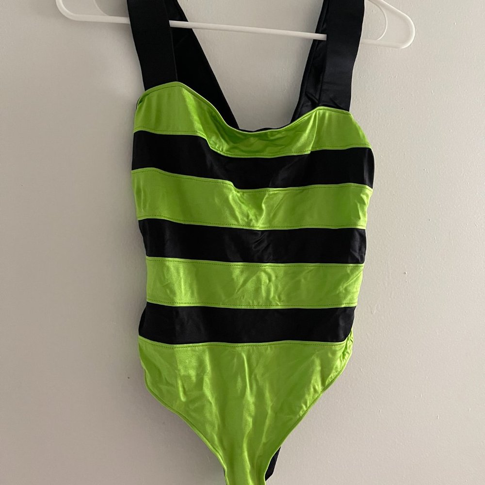 Fendi One Piece Swimsuit Black with Neon Green Stripes Size 42